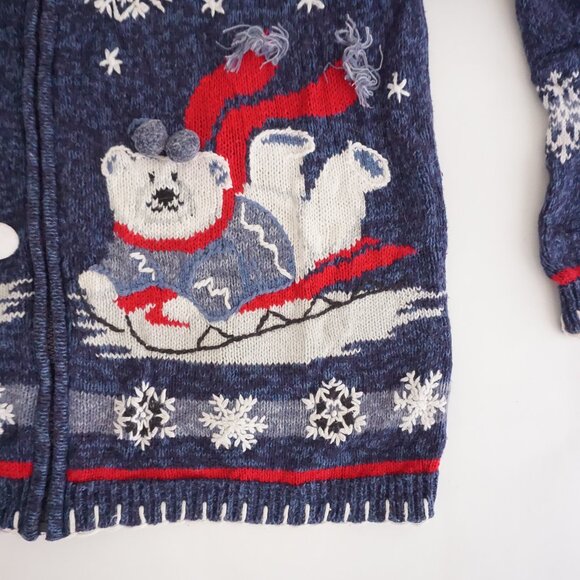 Vintage Heirloom Collectibles Navy Snowflake Cardigan Festive Ugly Christmas S - Picture 5 of 10